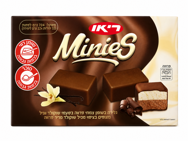 חטיפי גלידה מיניס בטעם שוקולד וניל בציפוי שוקולד מריר פרווה